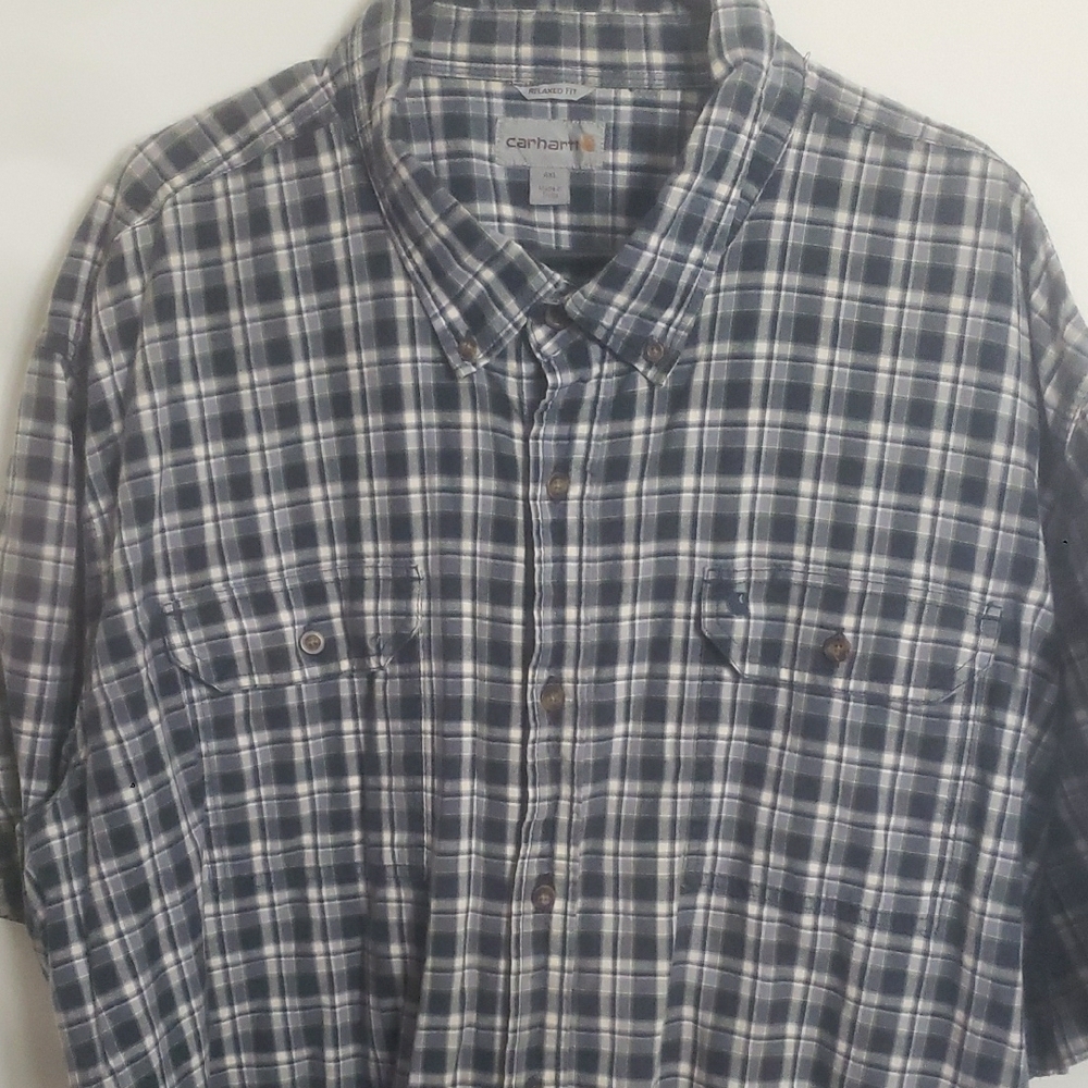 Carhartt Men's Blue Plaid Casual Button Down Shirt 4XL